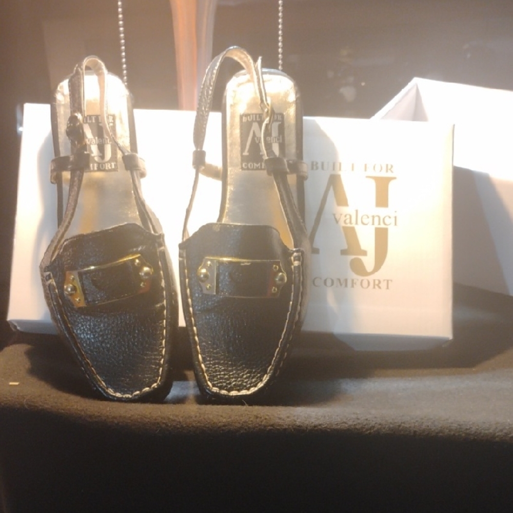Aj Valenci Women's Black Loafers with Gold Accents